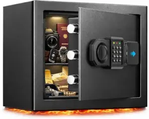 [Upgraded] 25L Safe Tresor Feuerfest für Zuhause, Digitale Safe mit Ersatzschlüssel, Abnehmbarem Regal und Alarmanlage, Klein Tresore mit Zahlenschloss für Bargeld Wichtiger Dokumente 