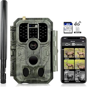 BlazeVideo 4G LTE Cellular Wildkamera mit App und 32 GB SIM-Karte, Handyübertragung Wildtierkamera mit SIM Bewegungsmelder, 32MP 1296P H.265 Video ，IP 66 Jagdkamera Wildtier Überwachungskamera 