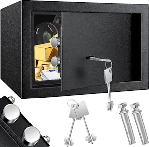 KESSER® Tresor Möbeltresor mit Doppelbartschloss, Safe Geldschrank Boden-Wandtresor Wandsafe 30x20x20cm ink. 2 x Schlüssel & Befestigungsschraube, Schwarz 