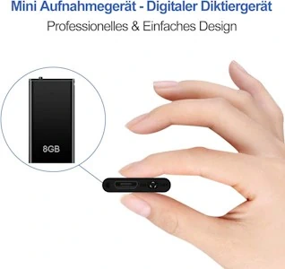 Mini Diktiergerät, TDW Mini Aufnahmegerät 8GB mit Mikrofon Digital Diktiergerät Klein USB Voice Recorder mit Kopfhörer für Aufzeichnung Vorlesung Treffen Interview, Schwarz