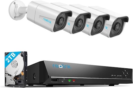 Reolink 4K Überwachungskamera Aussen Set, 8CH Videoüberwachung mit 4X 8MP PoE IP Kamera und 2TB HDD NVR für 24/7 Aufnahme Innen Outdoor, Personenerkennung und Fahrzeugerkennung, IP66, RLK8-800B4 